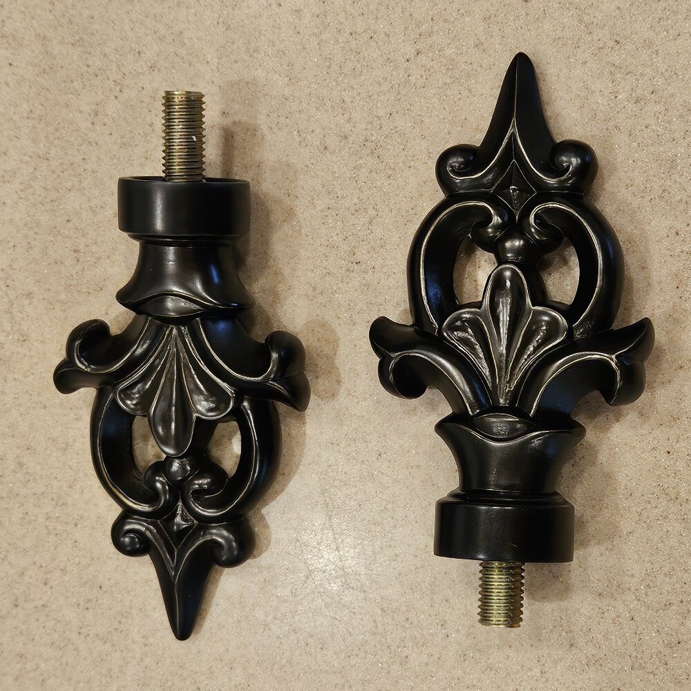 RARE NEW PAIR FRONTGATE FLOURISH OUTDOOR ALL WEATHER ORB CURTAIN ROD FINIAL END